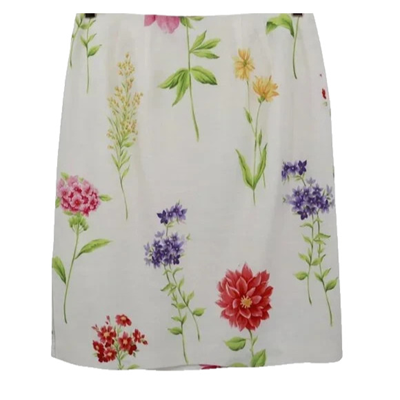 Talbots Linen Skirt Cottagecore Boho Glam Lined Floral Party Beach Casual 10P - Picture 3 of 12